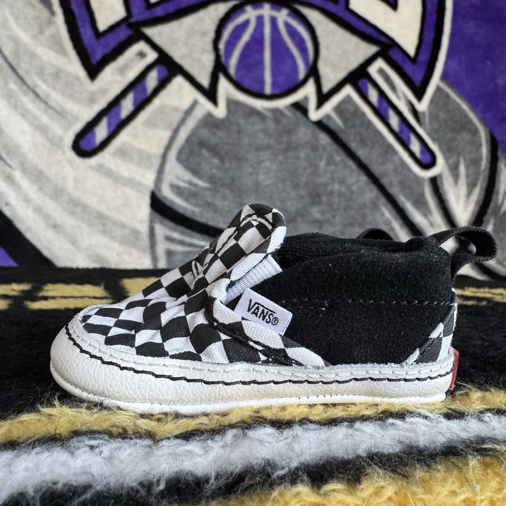 Size 2c - VANS Crib Slip-On Adjustable Classic Checkerboard Infant Shoes White